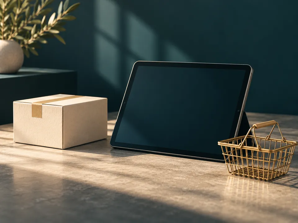 Paczka, tablet i koszyk — prawo e-commerce