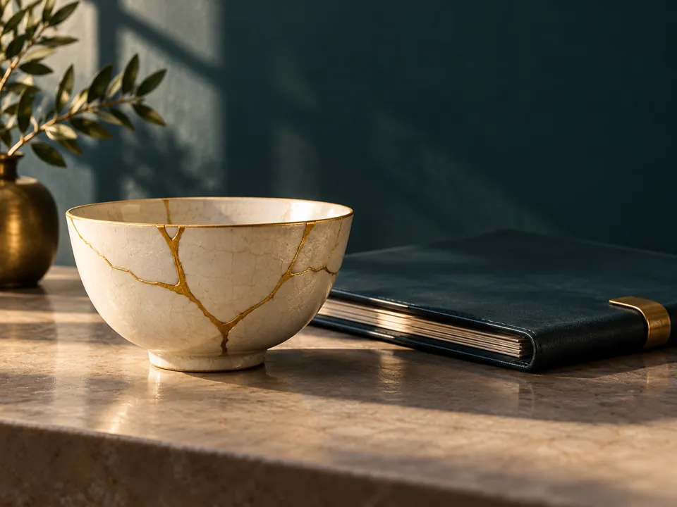 Ceramiczna misa naprawiona złotem — odszkodowania